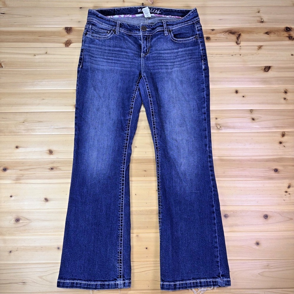 Maurices Jeans Womens 14 Short Original Fit Flared Low Rise Thick Stitch Denim